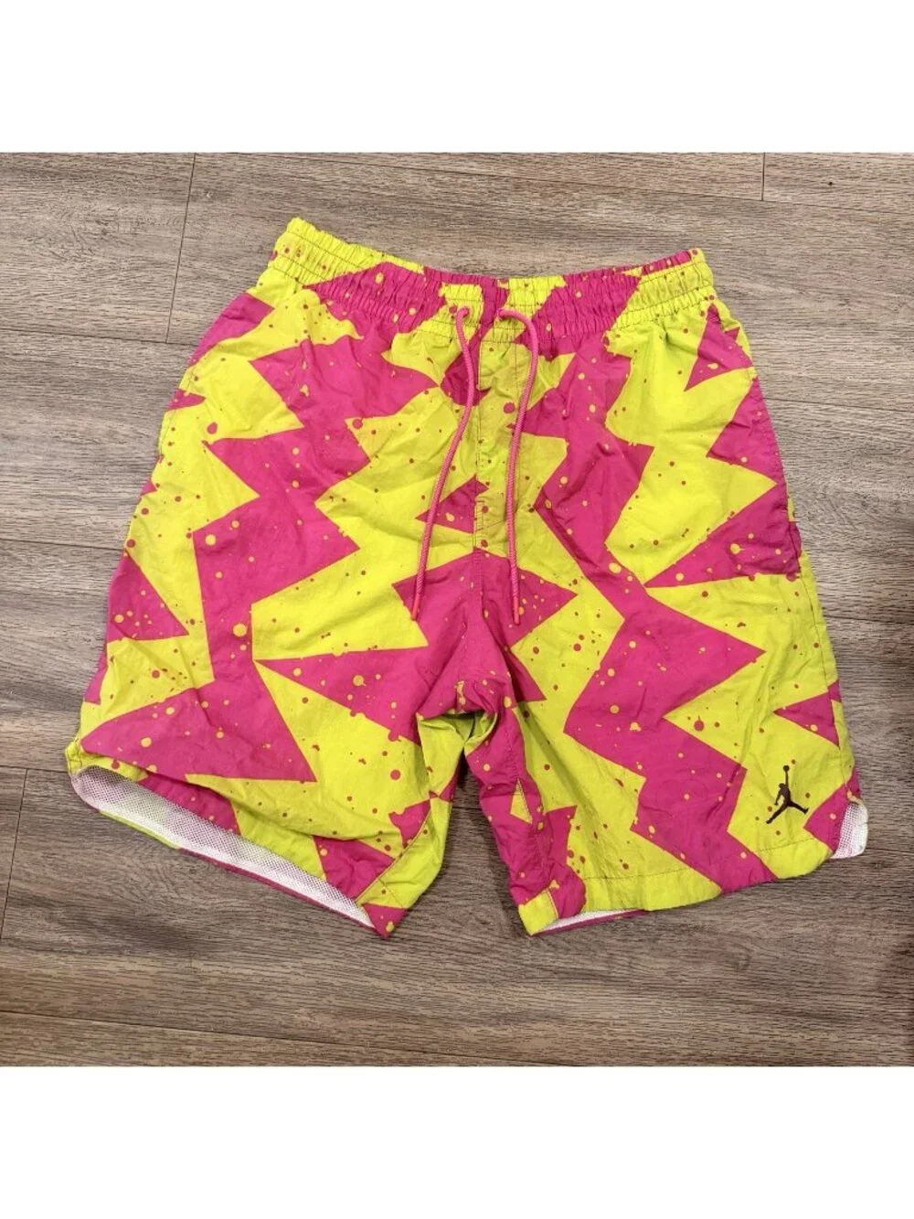 Jordan Swim Trunks Mens M Pink Yellow Volt Swim Shorts Mesh Lined CJ4701-623